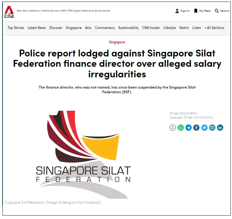 Police report lodged against Singapore Silat Federation finance director over alleged salary irregularities
